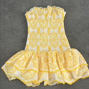 Yellow & White Smocked Strapless Sundress